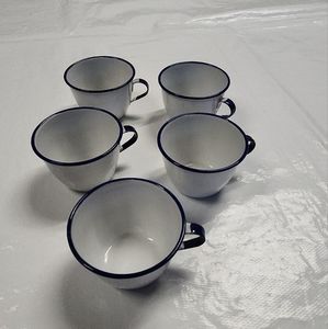 Vintage Ker? 5 Sweden 7 CM White and Blue Rimmed Enamel Child's Tea Cup Set